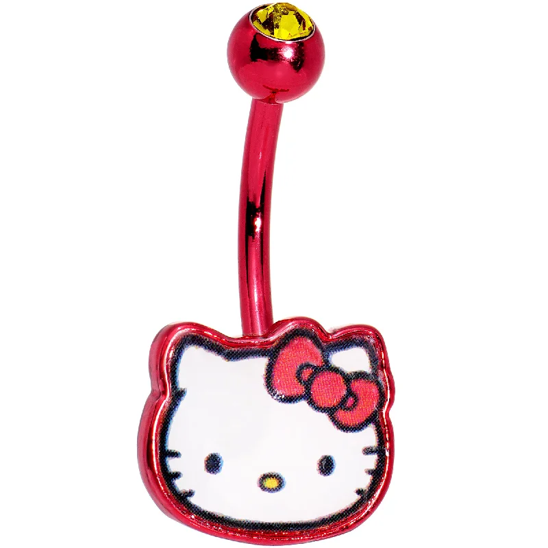 Stunning Belly Rings for Fashionable Women -Licensed Hello Kitty Cat Yellow Gem Red Anodized Titanium Belly Ring Stunning Belly Rings for Fashionable Women -Licensed Hello Kitty Cat Yellow Gem Red Anodized Titanium Belly Ring
