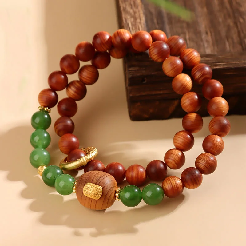 Unique Bracelets for Men-Buddha Stones Thuja Sutchuenensis Green Chalcedony Double Wrap Prosperity Bracelet Unique Bracelets for Men-Buddha Stones Thuja Sutchuenensis Green Chalcedony Double Wrap Prosperity Bracelet
