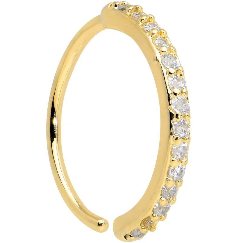 Stylish Designer Nose Rings -20 Gauge 3/8 Clear CZ Gem Gold Tone Forward Facing Nose Hoop Stylish Designer Nose Rings -20 Gauge 3/8 Clear CZ Gem Gold Tone Forward Facing Nose Hoop