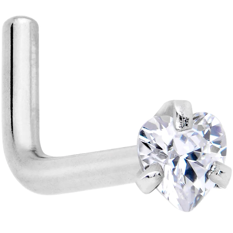 Sophisticated Nose Rings with Simple Designs -18 Gauge Clear 3mm CZ Heart Gem Grade 23 Titanium L Shaped Nose Ring Sophisticated Nose Rings with Simple Designs -18 Gauge Clear 3mm CZ Heart Gem Grade 23 Titanium L Shaped Nose Ring