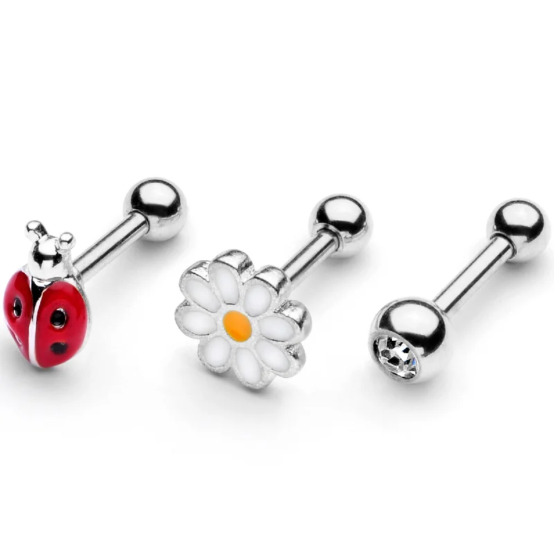 Women's Earrings – Elegant Designs for Every Personality--16 Gauge 1/4 Clear Gem Ladybug Cartilage Tragus Curation Set of 3 Women's Earrings – Elegant Designs for Every Personality--16 Gauge 1/4 Clear Gem Ladybug Cartilage Tragus Curation Set of 3