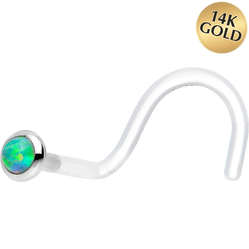 Heart Nose Rings -18 Gauge White Gold 2mm Lime Synthetic Opal Bioplast Nose Ring