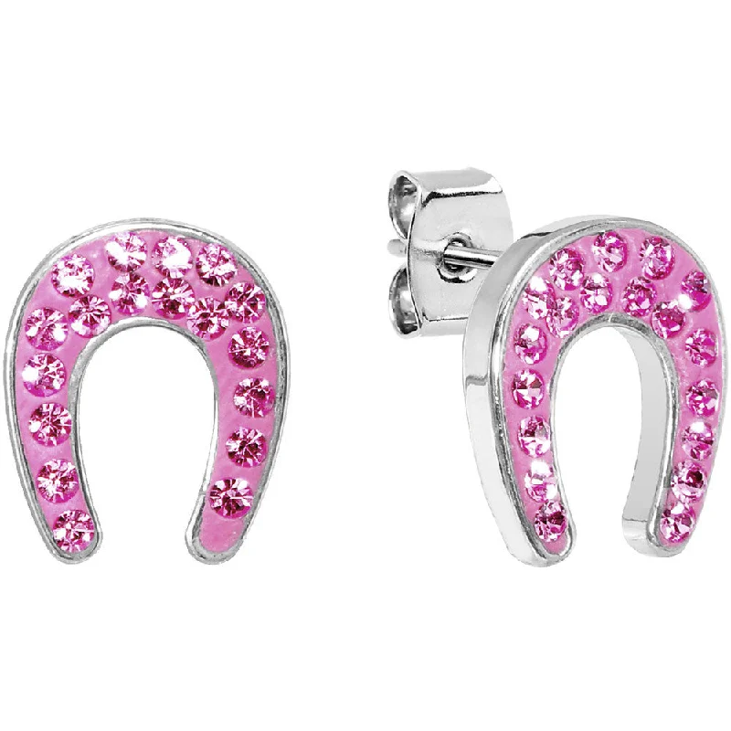 Women's Earrings – Elegant Designs for Every Personality--Pink Crystal Ferido Horseshoe Stud Earrings