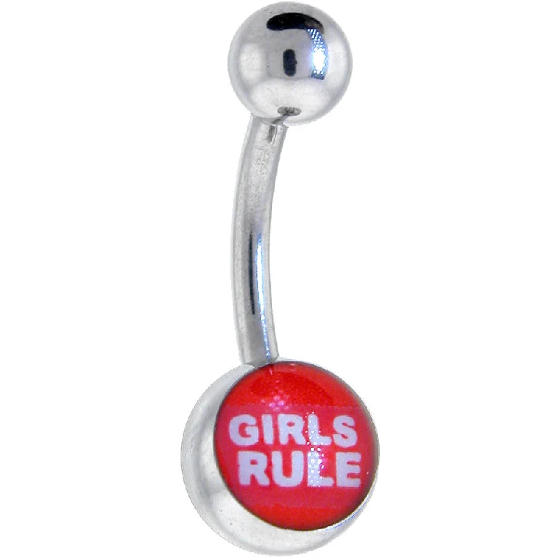 Comfortable Belly Rings for Effortless Style -Red and White GIRLS RULE Logo Belly Button Ring Comfortable Belly Rings for Effortless Style -Red and White GIRLS RULE Logo Belly Button Ring