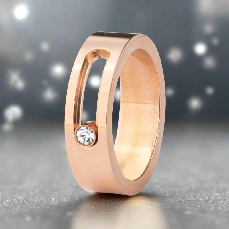 Unique Gemstone Wedding Bangles for Women-Rose Gold Dancing Diamond Ring