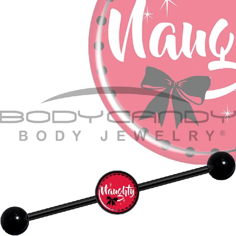 Women's Earrings – Elegant Designs for Every Personality--14 Gauge Naughty Holiday Black Industrial Barbell 37mm