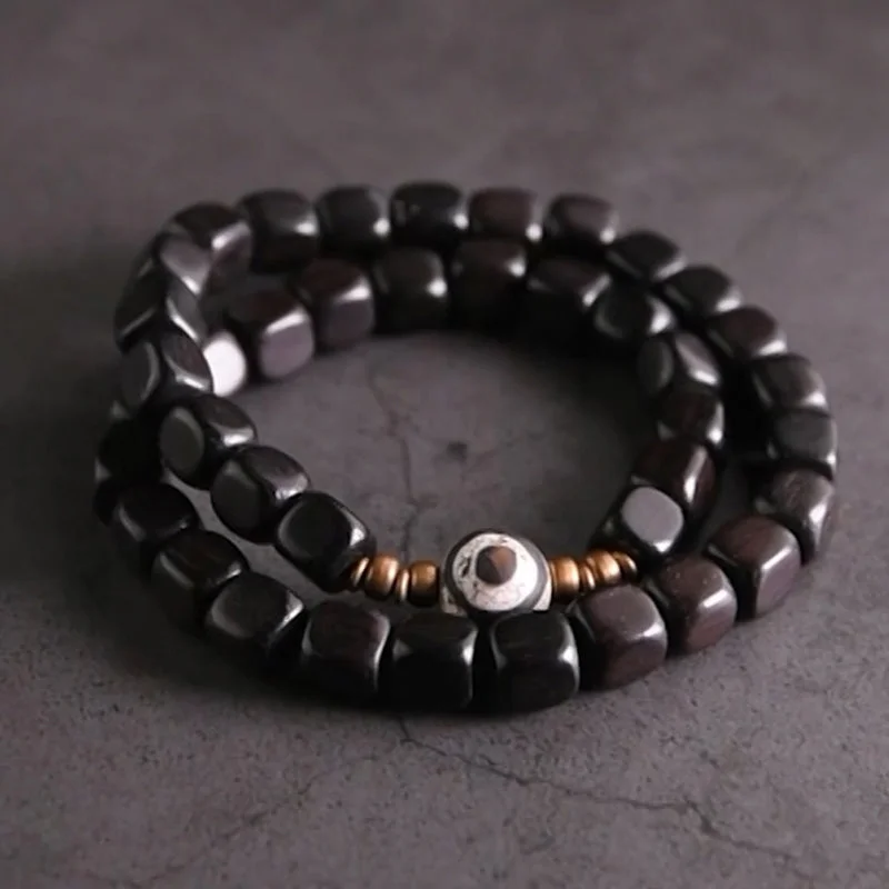 Stylish Bracelets for Men with Stone Details-Buddha Stones Ebony Wood Dzi Bead Copper Peace Couple Bracelet Stylish Bracelets for Men with Stone Details-Buddha Stones Ebony Wood Dzi Bead Copper Peace Couple Bracelet