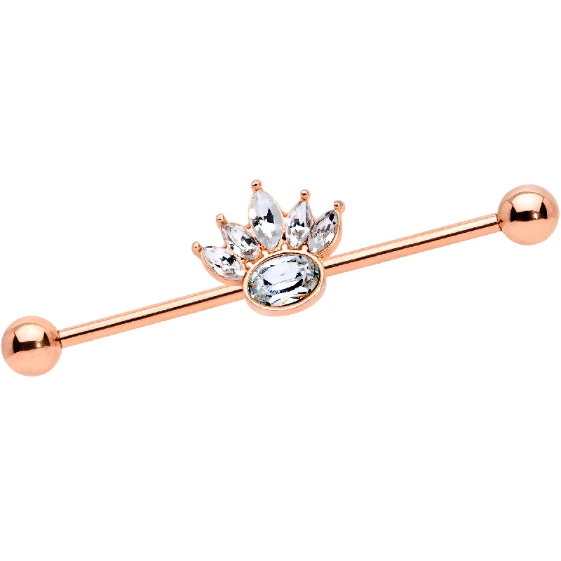Women's Earrings – Elegant Designs for Every Personality--14 Gauge Clear Gem Rose Gold Tone Anodized Crown Industrial Barbell 38mm