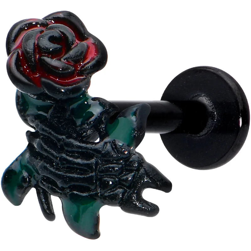 Simple Lip Rings with Classic Finish16 Gauge 5/16 Black Skeleton Flower Halloween Labret Monroe Tragus