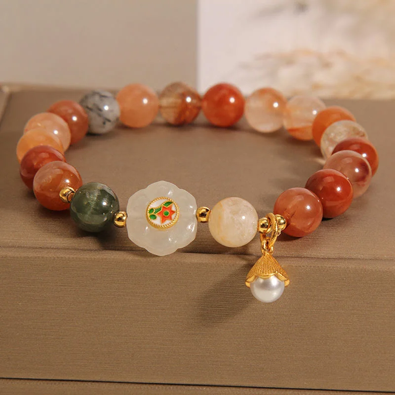 Elegant Bangles for Women with Glittering Stones-Buddha Stones Natural Fu Lu Shou Crystal Hetian White Jade Pearl Luck Bracelet Elegant Bangles for Women with Glittering Stones-Buddha Stones Natural Fu Lu Shou Crystal Hetian White Jade Pearl Luck Bracelet