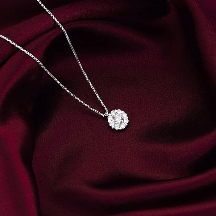 Shop Classic Women's Necklaces & Pendants with a Modern Twist-Silver Twofold Solitaire Pendant With Link Chain Shop Classic Women's Necklaces & Pendants with a Modern Twist-Silver Twofold Solitaire Pendant With Link Chain