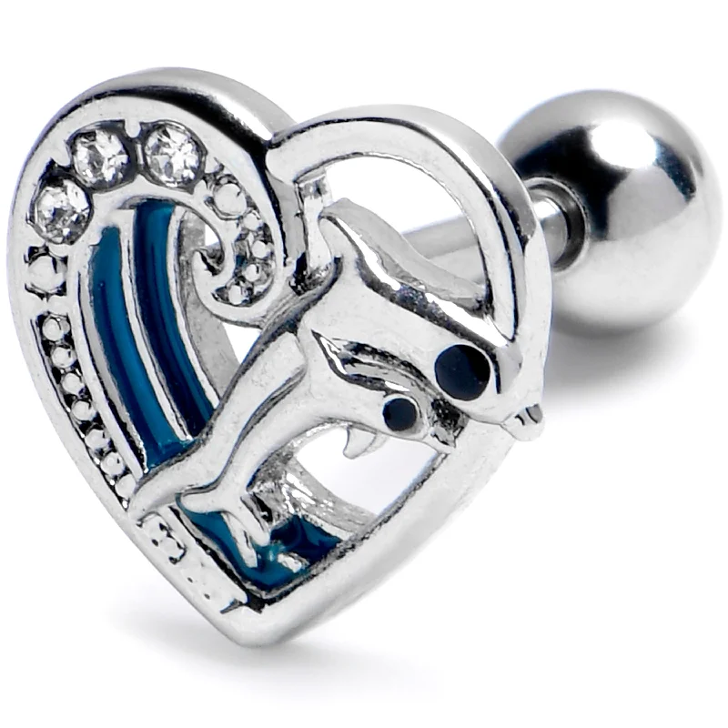 Women's Earrings – Elegant Designs for Every Personality--16 Gauge 1/4 Clear Gem Dolphin Heart Delight Cartilage Tragus Earring