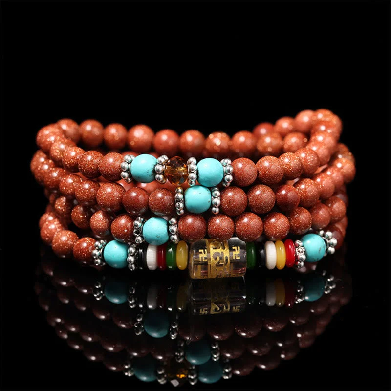 Men's Personalized Cuff Bracelets-Buddha Stones 108 Mala Beads Goldstone Om Mani Padme Hum Swastika Confidence Bracelet Men's Personalized Cuff Bracelets-Buddha Stones 108 Mala Beads Goldstone Om Mani Padme Hum Swastika Confidence Bracelet