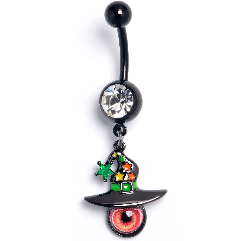 Stunning Belly Rings for Unique Looks -Black Red Eye Witch Hat Dangle Belly Ring