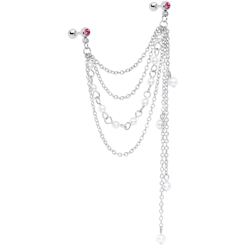 Women's Earrings – Elegant Designs for Every Personality--16 Gauge 1/4 Pink Gem Multiple Dangle Cartilage Chain Earring Women's Earrings – Elegant Designs for Every Personality--16 Gauge 1/4 Pink Gem Multiple Dangle Cartilage Chain Earring