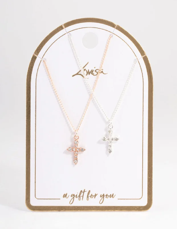 Shop Classic Women's Necklaces & Pendants with a Modern Twist-Mixed Metal Classic Diamante Cross Necklace Pack Shop Classic Women's Necklaces & Pendants with a Modern Twist-Mixed Metal Classic Diamante Cross Necklace Pack