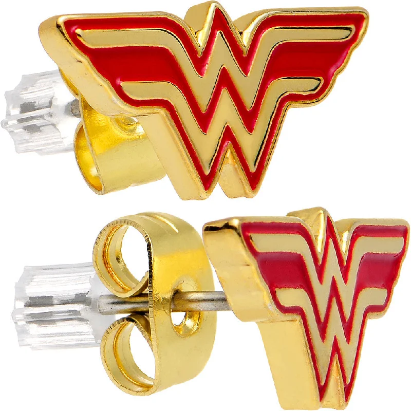 Women's Earrings – Elegant Designs for Every Personality--Officially Licensed Gold Plated Cut Out Wonder Woman Stud Earrings Women's Earrings – Elegant Designs for Every Personality--Officially Licensed Gold Plated Cut Out Wonder Woman Stud Earrings