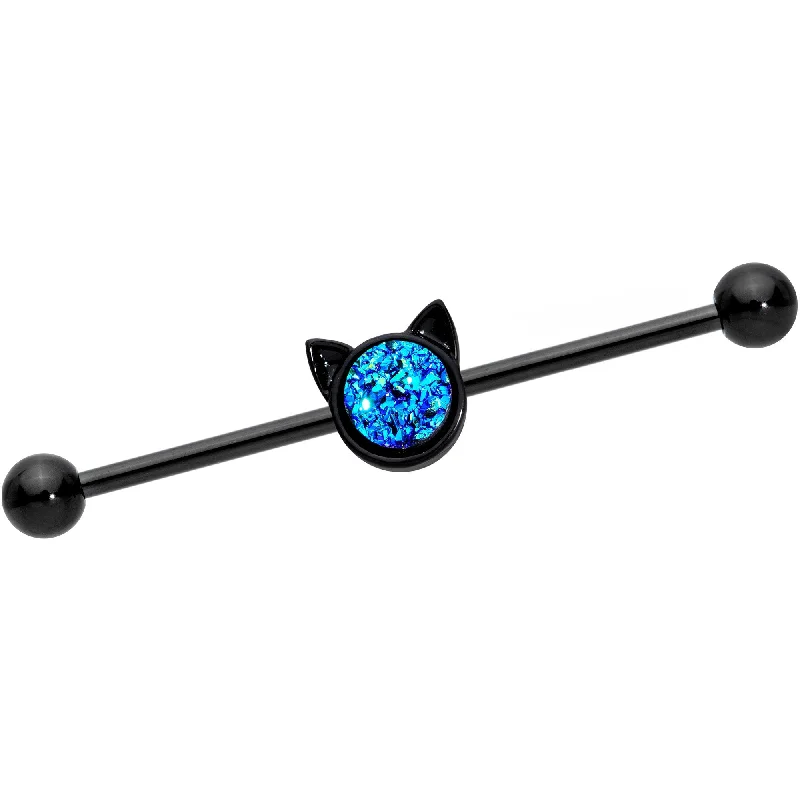 Women's Earrings – Elegant Designs for Every Personality--14 Gauge Blue Faux Druzy Black Hey Kitty Cat Industrial Barbell 38mm Women's Earrings – Elegant Designs for Every Personality--14 Gauge Blue Faux Druzy Black Hey Kitty Cat Industrial Barbell 38mm