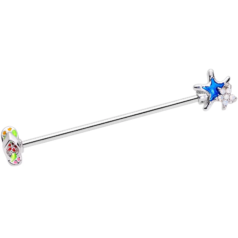 Women's Earrings – Elegant Designs for Every Personality--14 Gauge White Faux Opal Beach Sandal Starfish Industrial Barbell 38mm Women's Earrings – Elegant Designs for Every Personality--14 Gauge White Faux Opal Beach Sandal Starfish Industrial Barbell 38mm