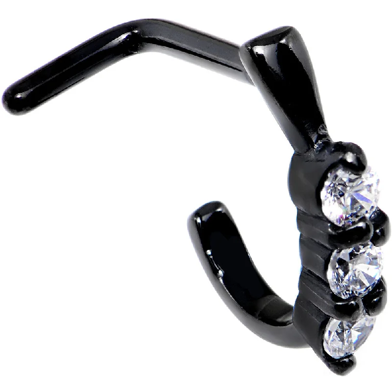 Nose Rings for Bold Fashion Statements -18 Gauge Clear Gem Black PVD Faux Hoop L Shaped Nose Ring Nose Rings for Bold Fashion Statements -18 Gauge Clear Gem Black PVD Faux Hoop L Shaped Nose Ring