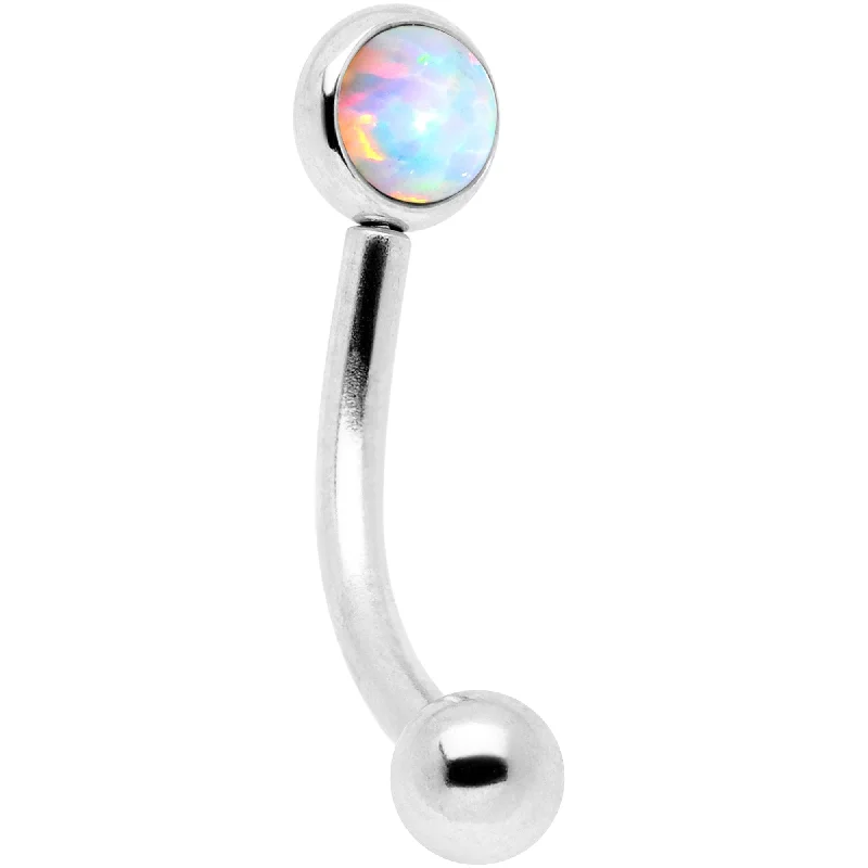 Women's Earrings – Elegant Designs for Every Personality--16 Gauge 5/16 White Synthetic Opal Flat Set Curved Eyebrow Rook Piercing
