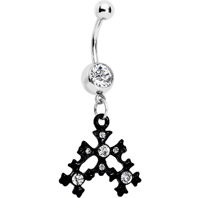 Trendy Belly Rings for Chic Fashion -Clear Czech Stone Black Snow Flurry Dangle Belly Ring Trendy Belly Rings for Chic Fashion -Clear Czech Stone Black Snow Flurry Dangle Belly Ring
