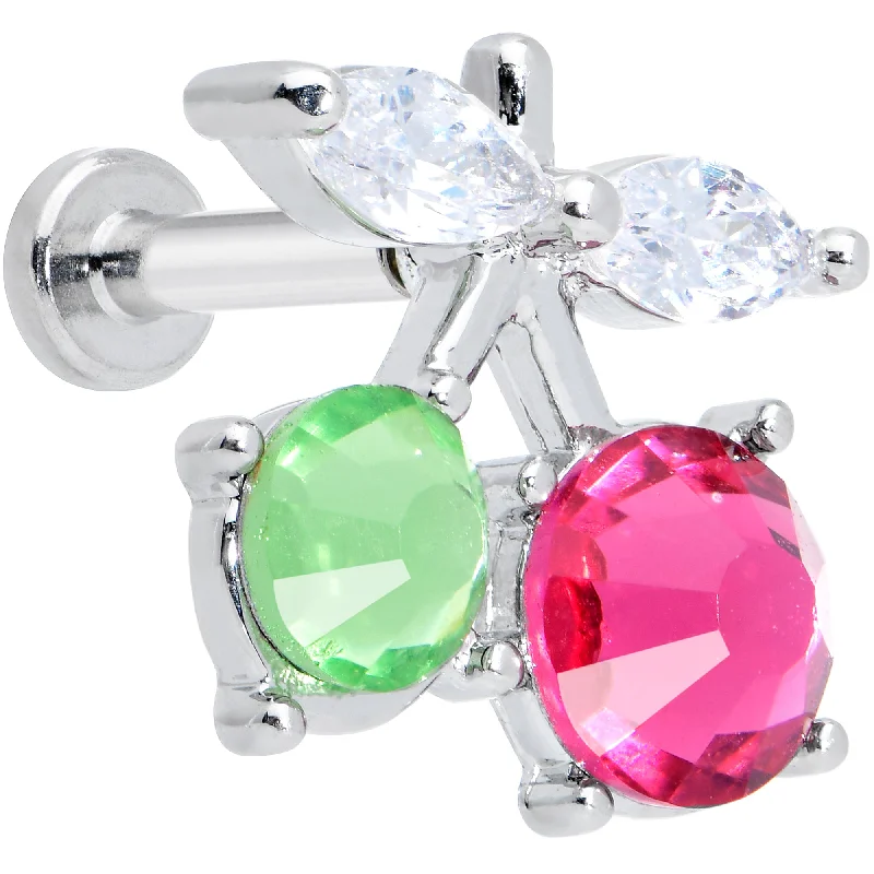 Women's Earrings – Elegant Designs for Every Personality--16 Gauge 1/4 Red Green CZ Gem Internal Thread Cherries Labret Tragus