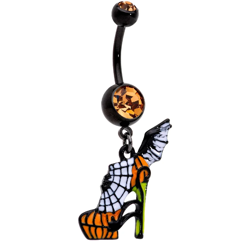 Stylish Belly Rings for Bold Statements -Orange Gem Black Halloween Batty Spider Stiletto Dangle Belly Ring Stylish Belly Rings for Bold Statements -Orange Gem Black Halloween Batty Spider Stiletto Dangle Belly Ring