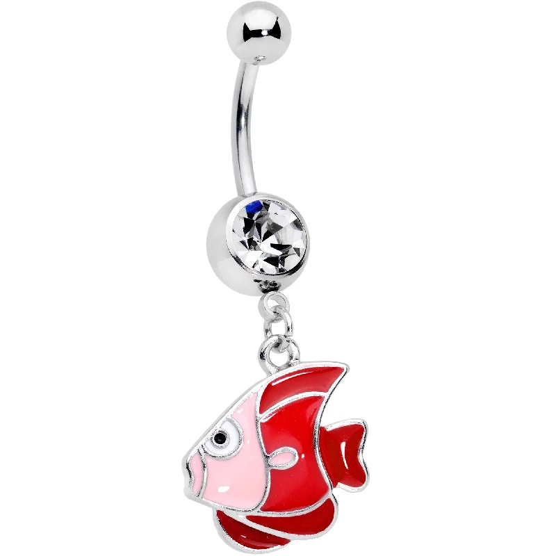Stunning Belly Rings for Trendy Women -Clear Gem Nautical Angelfish Dangle Belly Ring Stunning Belly Rings for Trendy Women -Clear Gem Nautical Angelfish Dangle Belly Ring