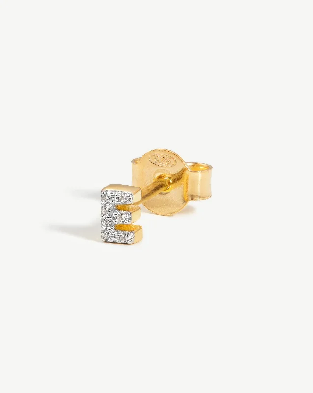 Women's Earrings – Elegant Designs for Every Personality--Pave Initial Single Stud Earring - Initial E | 18k Gold Vermeil/Cubic Zirconia Women's Earrings – Elegant Designs for Every Personality--Pave Initial Single Stud Earring - Initial E | 18k Gold Vermeil/Cubic Zirconia