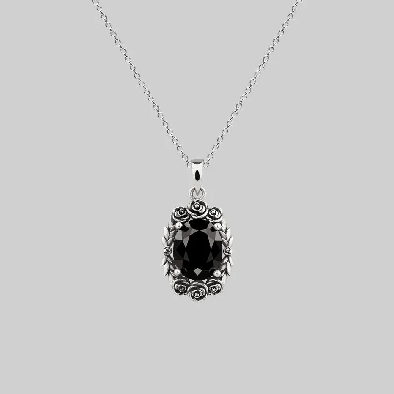 Shop Classic Women's  Necklaces & Pendants with a Modern Twist-MARIA. Rose Wreath Onyx Necklace - Silver