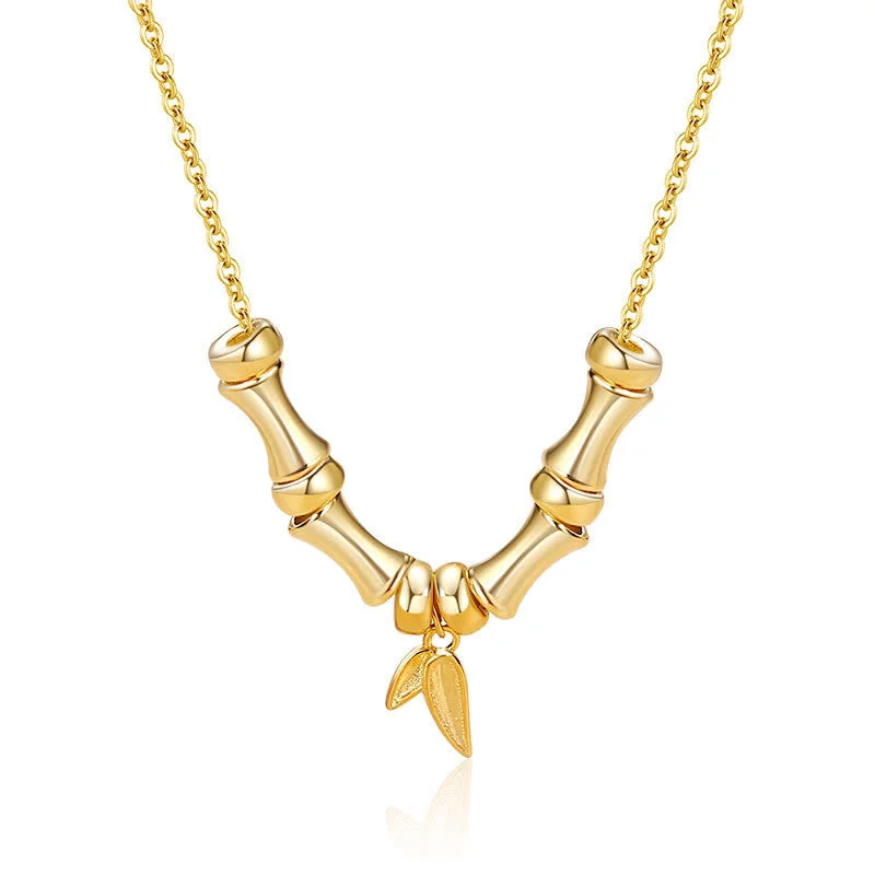 Shop Classic Women's Necklaces & Pendants with a Modern Twist-Buddha Stones Golden Bamboo Pattern Titanium Steel Wealth Necklace Pendant Shop Classic Women's Necklaces & Pendants with a Modern Twist-Buddha Stones Golden Bamboo Pattern Titanium Steel Wealth Necklace Pendant