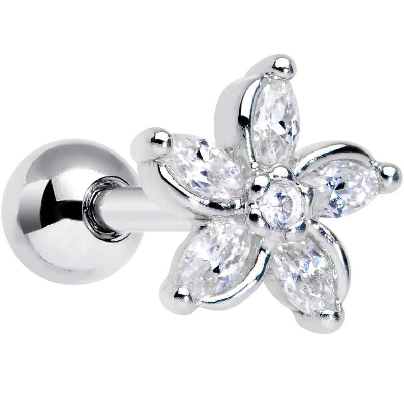 Women's Earrings – Elegant Designs for Every Personality--16 Gauge 1/4 Clear Gem Pretty Petals Flower Cartilage Tragus Earring