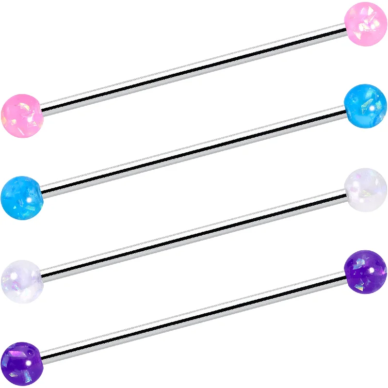 Women's Earrings – Elegant Designs for Every Personality--14 Gauge Pink White Purple Faux Opal Pack Industrial Barbell Set of 4