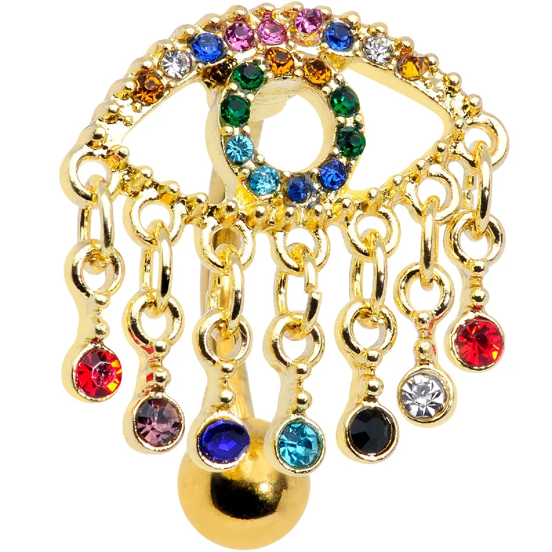 Trendy Belly Rings for Everyday Glam -Blue Green Red Gem Gold Tone Hubris Eye Dangle Top Mount Belly Ring Trendy Belly Rings for Everyday Glam -Blue Green Red Gem Gold Tone Hubris Eye Dangle Top Mount Belly Ring