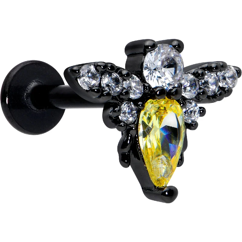 Lip Rings for Unique Fashion Statements16 Gauge 5/16 Clear Yellow Gem Black Butterfly Labret Monroe Tragus