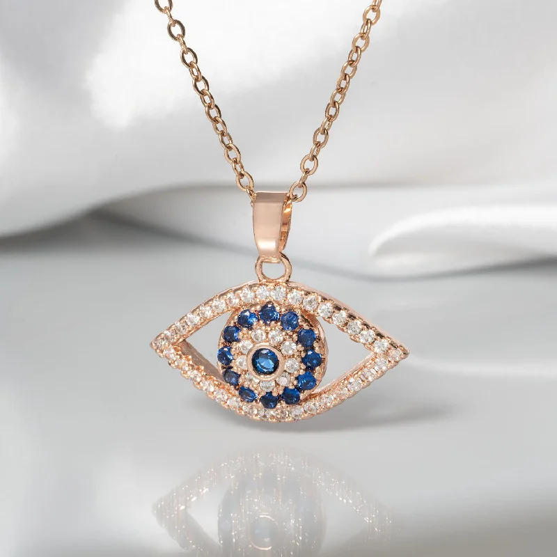 Shop Classic Women's  Necklaces & Pendants with a Modern Twist-Rose Gold Evil Eye Diamond Necklace