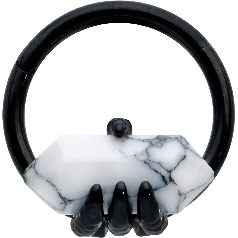 Nose Rings for Men -16 Gauge 3/8 White Howlite Black Claw Obelisk Hinged Segment Ring Nose Rings for Men -16 Gauge 3/8 White Howlite Black Claw Obelisk Hinged Segment Ring