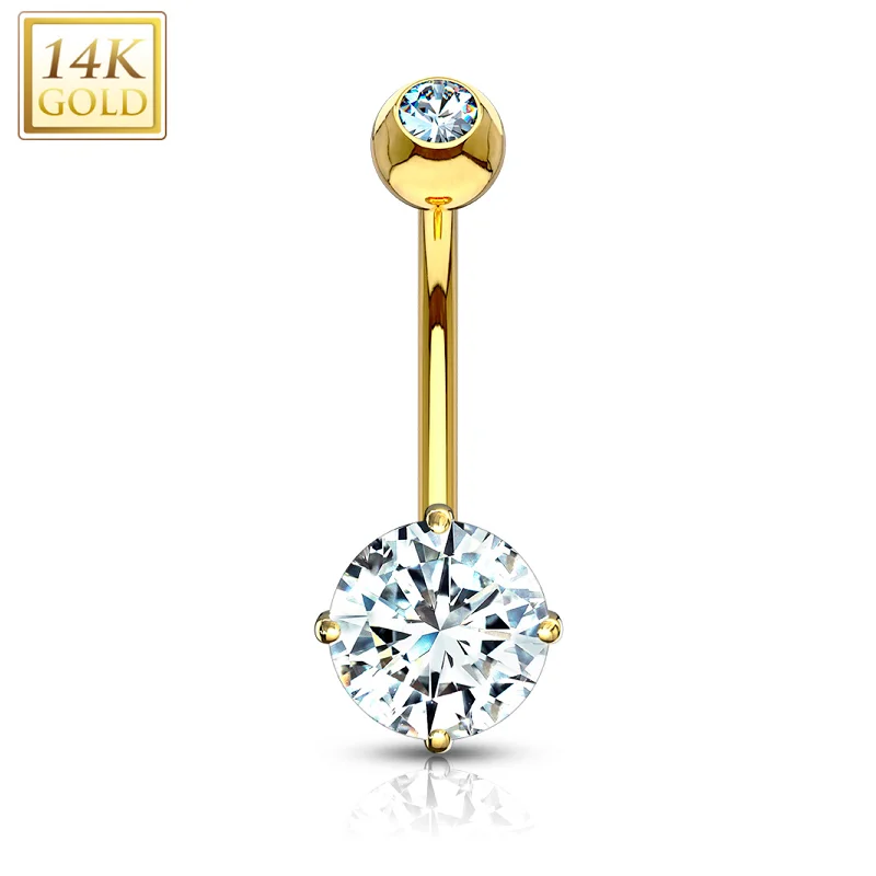 Stylish Belly Rings for Fashion-Forward Women -14kt Solid Yellow Gold 4-Prong Set 8mm CZ Belly Ring Stylish Belly Rings for Fashion-Forward Women -14kt Solid Yellow Gold 4-Prong Set 8mm CZ Belly Ring
