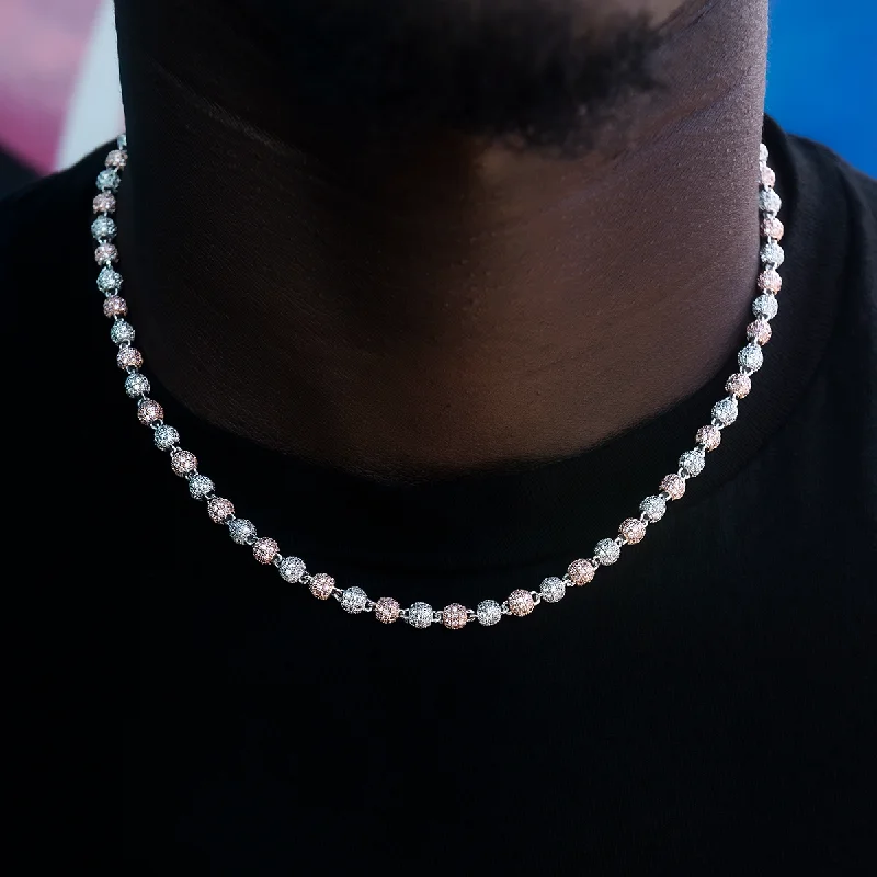 Exclusive Men's Necklaces & Pendants for the Modern Gentleman-Iced Ball Chain in Rose/White Gold- 4mm Exclusive Men's Necklaces & Pendants for the Modern Gentleman-Iced Ball Chain in Rose/White Gold- 4mm