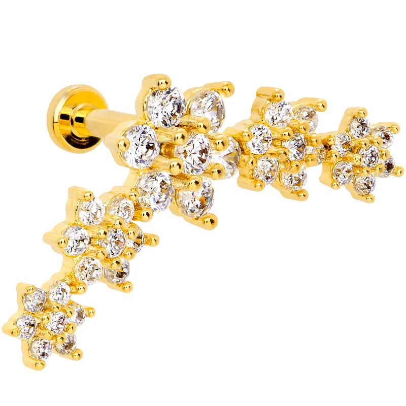 Custom Lip Rings for Personalized Fashion16 Gauge 1/4 Clear CZ Gem Gold Tone Floral Internal Thread Labret
