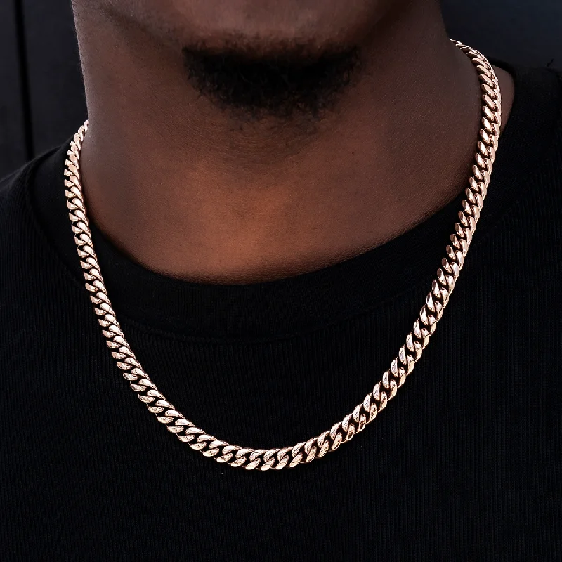Exclusive Men's Necklaces & Pendants for the Modern Gentleman-Miami Cuban Link Chain in Rose Gold- 8mm Exclusive Men's Necklaces & Pendants for the Modern Gentleman-Miami Cuban Link Chain in Rose Gold- 8mm