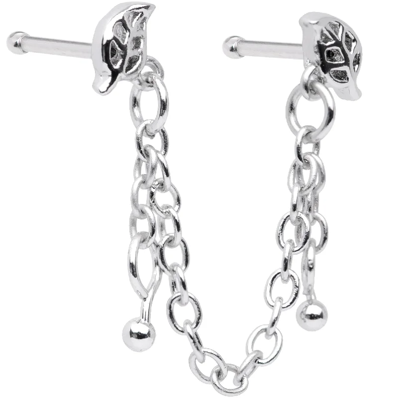 Nose Rings with Bright Shine for Bold Looks -20 Gauge 1/4 Autumn Fall Leaves Chain Dangle Double Nose Bone Nose Rings with Bright Shine for Bold Looks -20 Gauge 1/4 Autumn Fall Leaves Chain Dangle Double Nose Bone