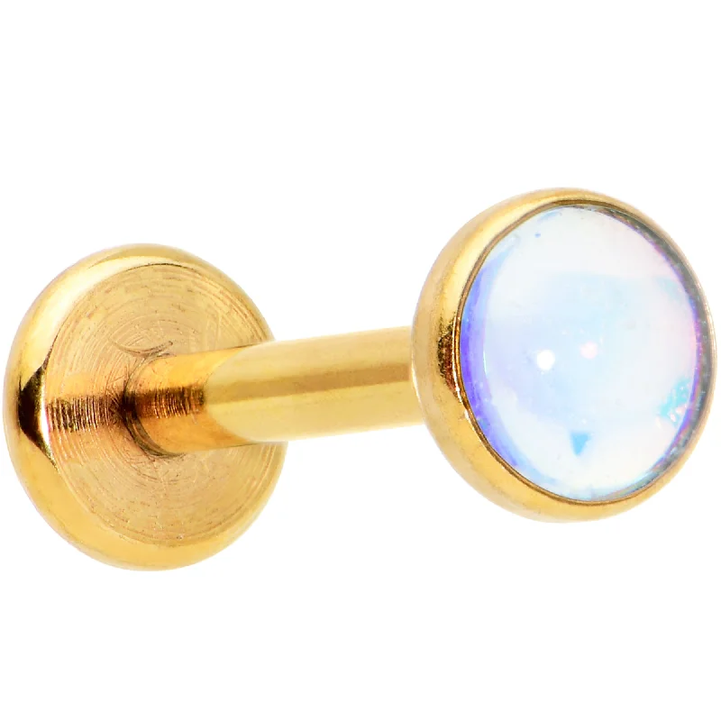 Gold Lip Rings for Chic Style16 Gauge 5/16 White Faux Opal Gold Tone Internal Thread Labret Tragus