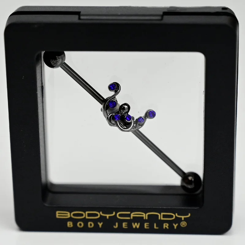 Women's Earrings – Elegant Designs for Every Personality--14 Gauge Blue Gem Black Scrolling Elegance Industrial Barbell 38mm