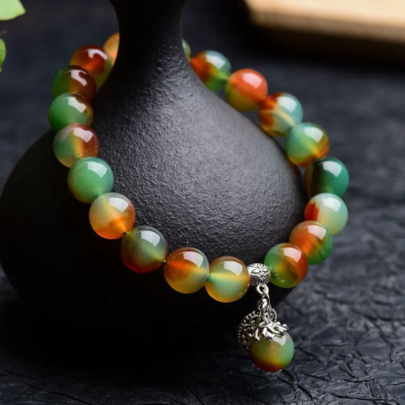 Affordable Bangles for Women-Buddha Stones Tibetan Natural Green Agate Healing Bracelet