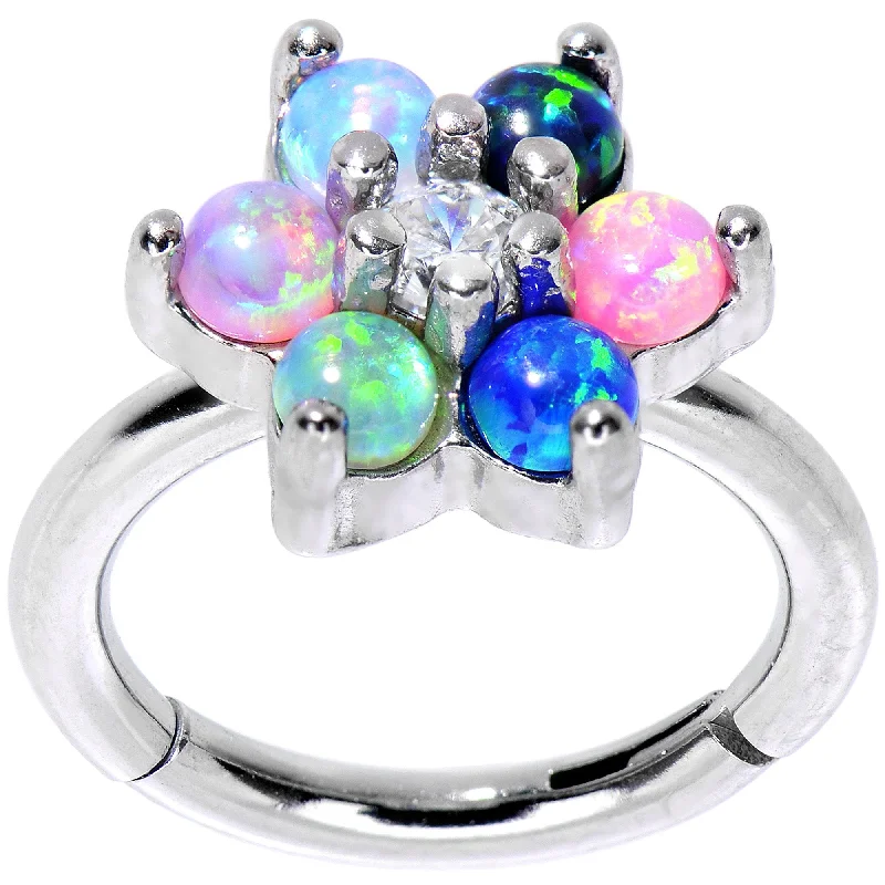 Stylish Lip Rings for Modern Appeal16 Gauge 5/16 Clear CZ Gem Pink Blue Faux Opal Hinged Segment Ring