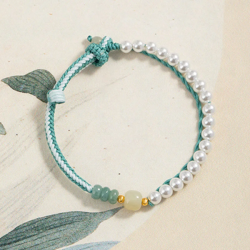 Silver-Plated Bangles for Women-Buddha Stones 925 Sterling Silver Hetian Jade Braided Rope Pearl Abundance Bracelet Silver-Plated Bangles for Women-Buddha Stones 925 Sterling Silver Hetian Jade Braided Rope Pearl Abundance Bracelet