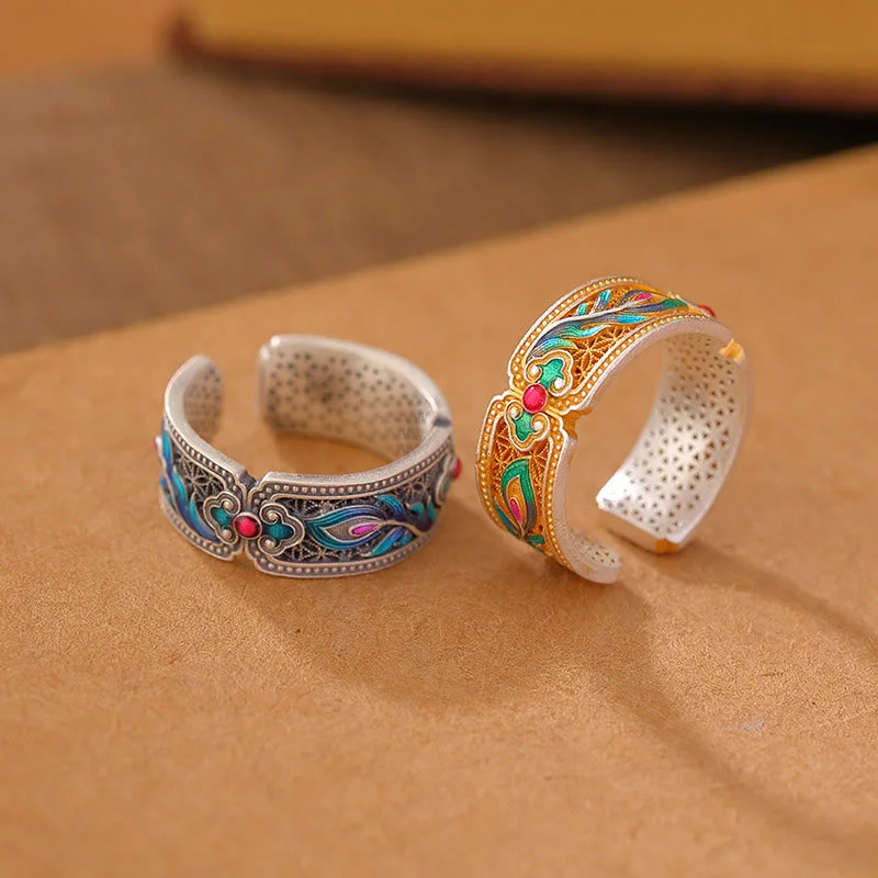 Chic Women's Rings for Fashion-Forward Looks-Buddha Stones 999 Sterling Silver Enamel Feather Design Adjustable Calm Ring Chic Women's Rings for Fashion-Forward Looks-Buddha Stones 999 Sterling Silver Enamel Feather Design Adjustable Calm Ring