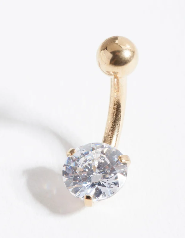 Beautiful Belly Rings with Unique Touch -Gold Surgical Steel Round Cubic Zirconia Belly Bar Beautiful Belly Rings with Unique Touch -Gold Surgical Steel Round Cubic Zirconia Belly Bar